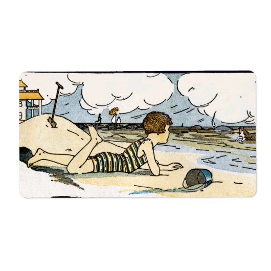 Kind op het strand  kunst labels (Voorkant)