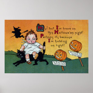 Kind op kat- en JOL-signaalposten  Halloween Poster