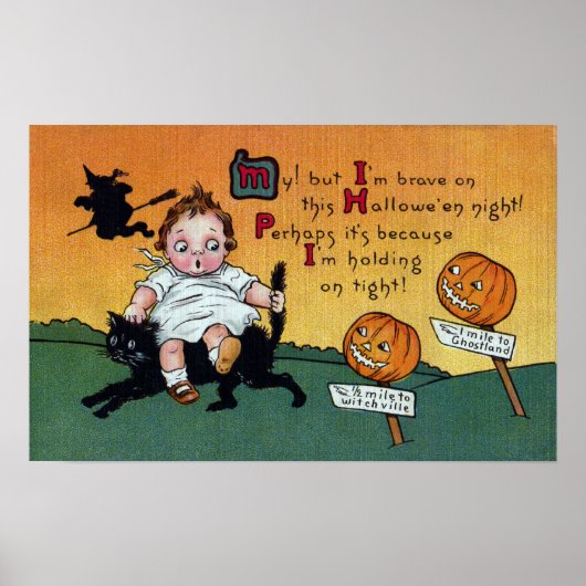 Kind op kat- en JOL-signaalposten  Halloween Poster (Voorkant)