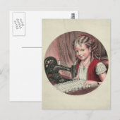 Kind op naaimachine briefkaart (Voorkant / Achterkant)