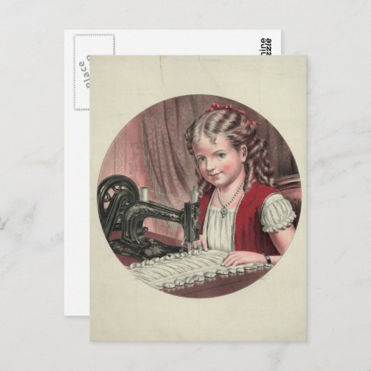 Kind op naaimachine briefkaart (Voorkant / Achterkant)