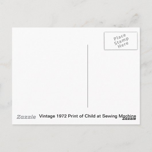 Kind op naaimachine briefkaart (Achterkant)