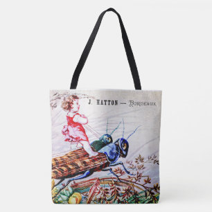 Kind op sprinkhanen rijdt tote bag