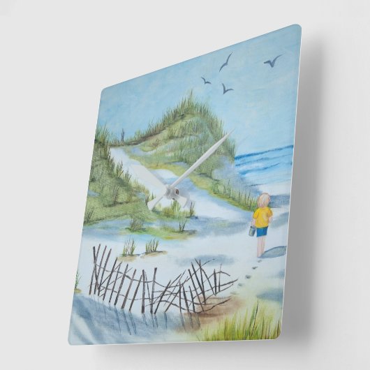 kind op zandige waterverf vierkante klok (Hoek)