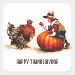 Kind Pilgrim en Thanksgiving Turkije Vierkante Sticker