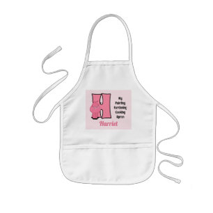 Kind Pink Hippo Monogrammed "H" Apron Kinder Schort