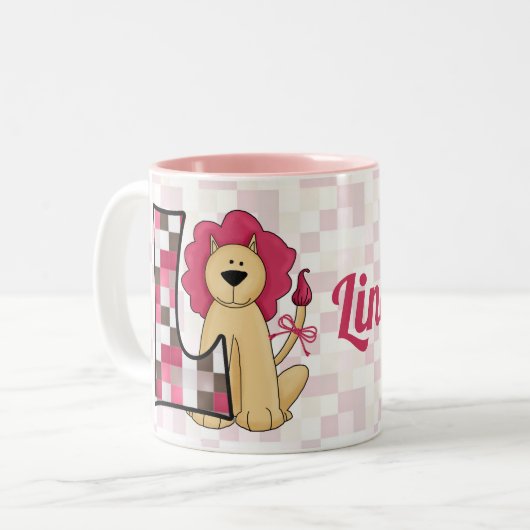 Kind Pink Lion Monogram "L" Mok (Voorkant links)