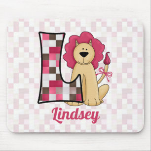 Kind Pink Lion Monogrammed Letter L Muismat