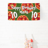 Kind pizza Verjaardagsfeestje welkom banner teken (Insitu)