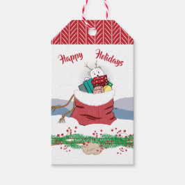 Kind Polar Beer gluren uit bij kerstcadeaus Cadeaulabel