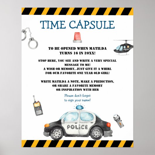 Kind Politie Verjaardag Party Time Capsule Game Poster (Voorkant)