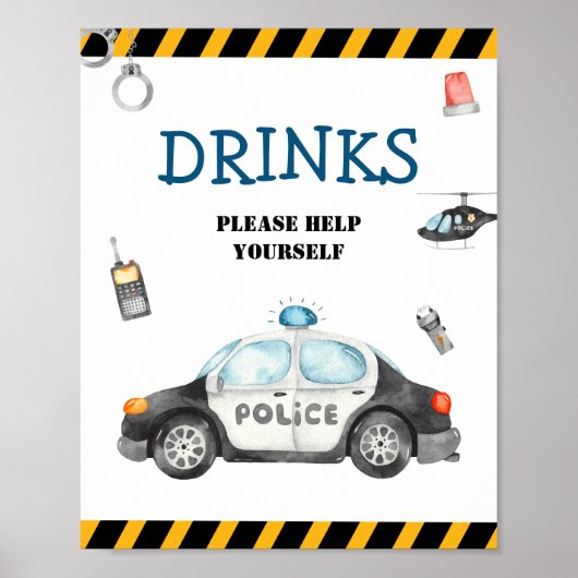 Kind politie verjaardagsfeest Drinken teken Poster (Voorkant)