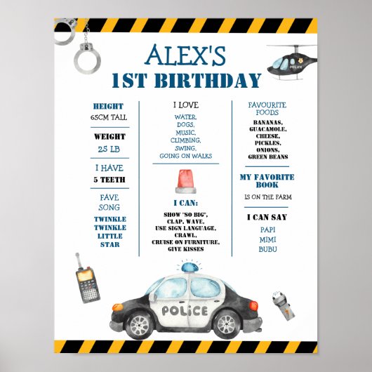 Kind Politie Verjaardagsfeest Eerste Jaar Mijlpaal Poster (Voorkant)