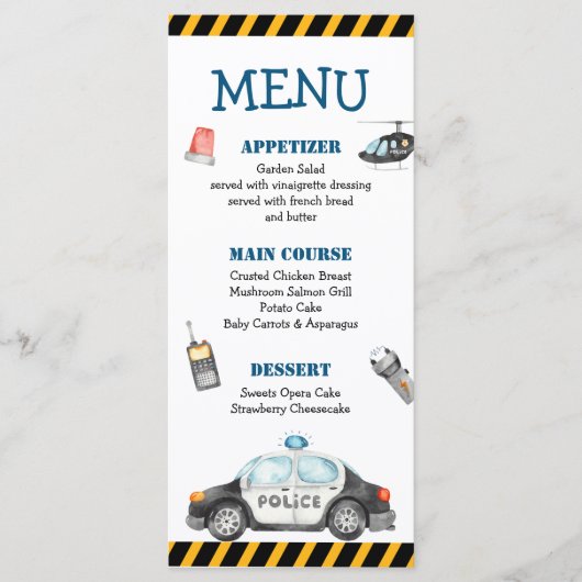 Kind Politie Verjaardagsfeest Menu (Voorkant)