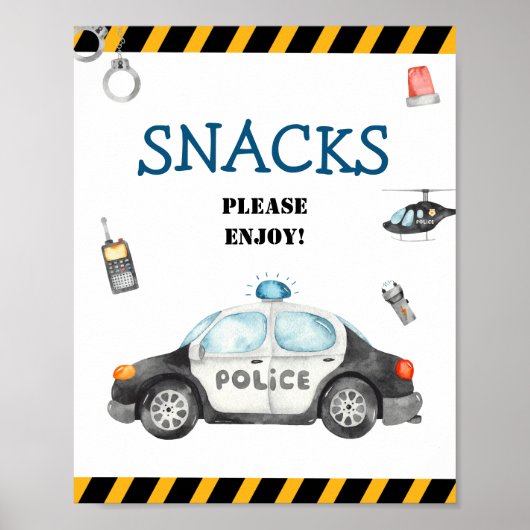 Kind Politie Verjaardagsfeest Snacks Teken Poster (Voorkant)
