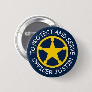 Kind politieman naam badge met sheriff star ronde button 5,7 cm