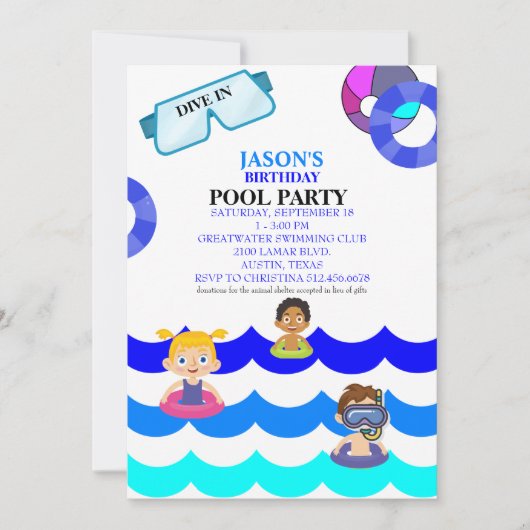 Kind Pool Party verjaardagsuitnodiging Kaart (Voorkant)