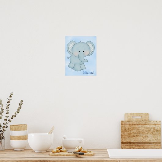 Kind Poster Cute Blue Elephant (Keuken)