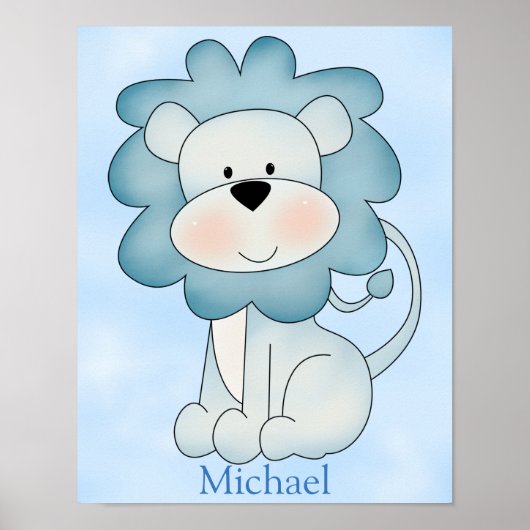 Kind Poster Cute Blue Lion (Voorkant)