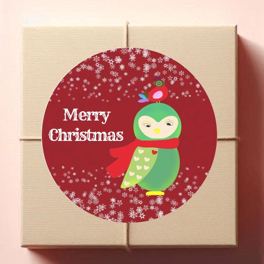 Kind Red Merry Green Owl Party Crafts Ronde Sticker