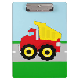 Kind Red/Yellow Dump Truck on Road Klembord