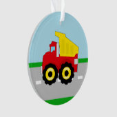 Kind Red/Yellow Dump Truck on Road Ornament (voorkant)