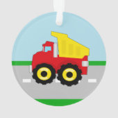 Kind Red/Yellow Dump Truck on Road Ornament (achterkant)