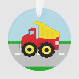 Kind Red/Yellow Dump Truck on Road Ornament