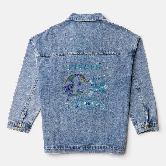 Kind Retro Vissen Dierenriem kenmerken Denim Jacket (Achterkant)