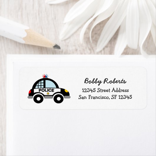 Kind Return Address Labels met leuke politiewagen (Insitu)