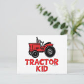 Kind rode tractor briefkaart (Staand voorkant)