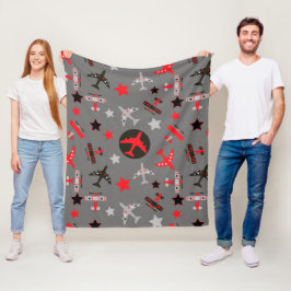 Kind rood zwart grijs vliegtuigpatroon fleece deken