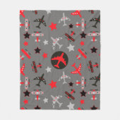 Kind rood zwart grijs vliegtuigpatroon fleece deken (Voorkant)