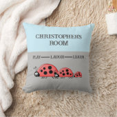 Kind room Ladybugs aangepaste naam grijs blauw Kussen (Deken)