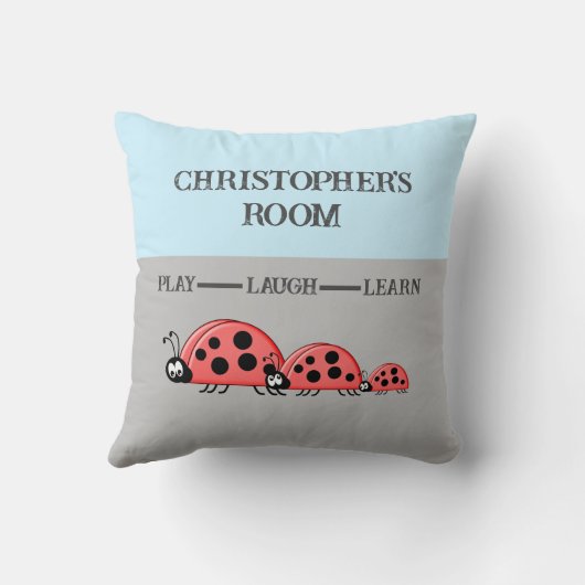 Kind room Ladybugs aangepaste naam grijs blauw Kussen (Achterkant)
