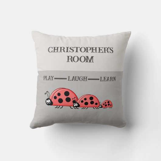 Kind room Ladybugs aangepaste naam grijs Kussen (Achterkant)