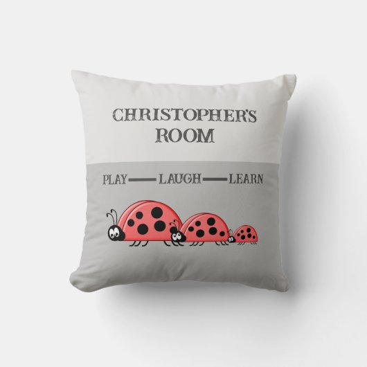 Kind room Ladybugs aangepaste naam grijs Kussen (Voorkant)