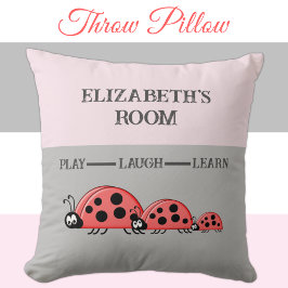 Kind room Ladybugs aangepaste naam grijze roze Kussen