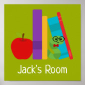 Kind Room name poster met boekworm (Voorkant)