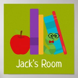 Kind Room name poster met boekworm