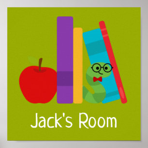 Kind Room name poster met boekworm