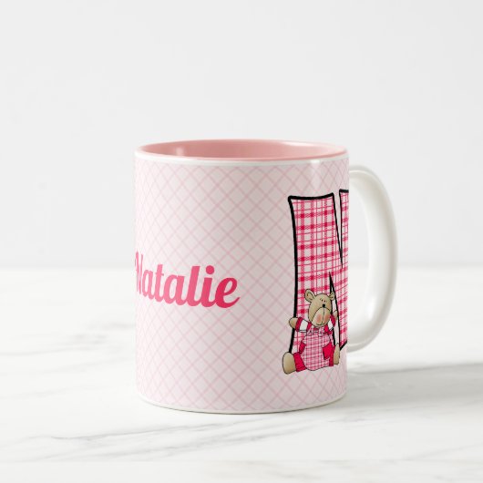 Kind Roze Beer Monogram "N" Mok (Voorkant rechts)
