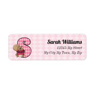 Kind Roze eekhoorn Monogram Letter S Adres Etiket