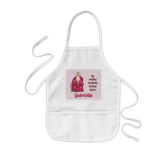 Kind Roze Giraffe Monogrammed Letter G Name Kinder Schort (Voorkant)