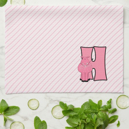 Kind Roze Hippo Monogram Letter H Theedoek (Gevouwen)