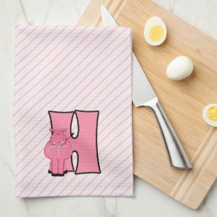 Kind Roze Hippo Monogram Letter H Theedoek