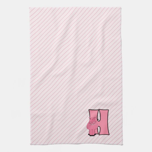 Kind Roze Hippo Monogram Letter H Theedoek (Verticaal)