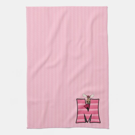 Kind roze kit afdrukken Monogram letter M Theedoek (Verticaal)