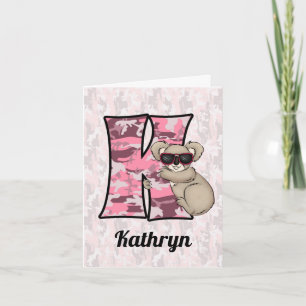 Kind Roze Koala Monogram Letter K Blank Notitiekaartje