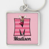 Kind roze monogram letter M Sleutelhanger (Voorkant)